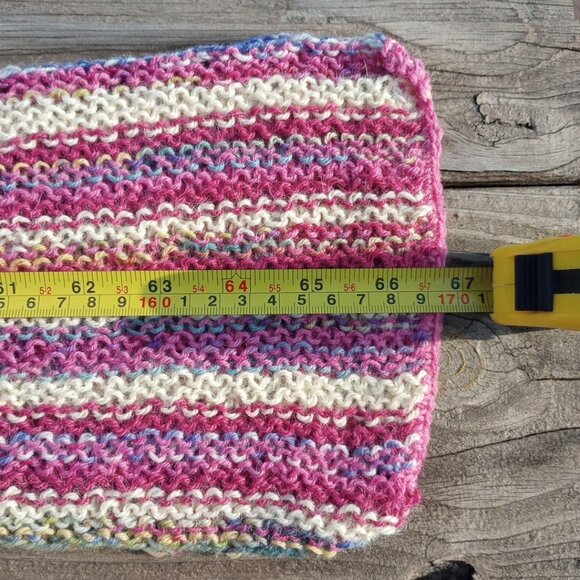 Women's Alpaca Wool Scarf Handmade Knit Pink Candy Swirl Yellow Striped - Picture 9 of 10
